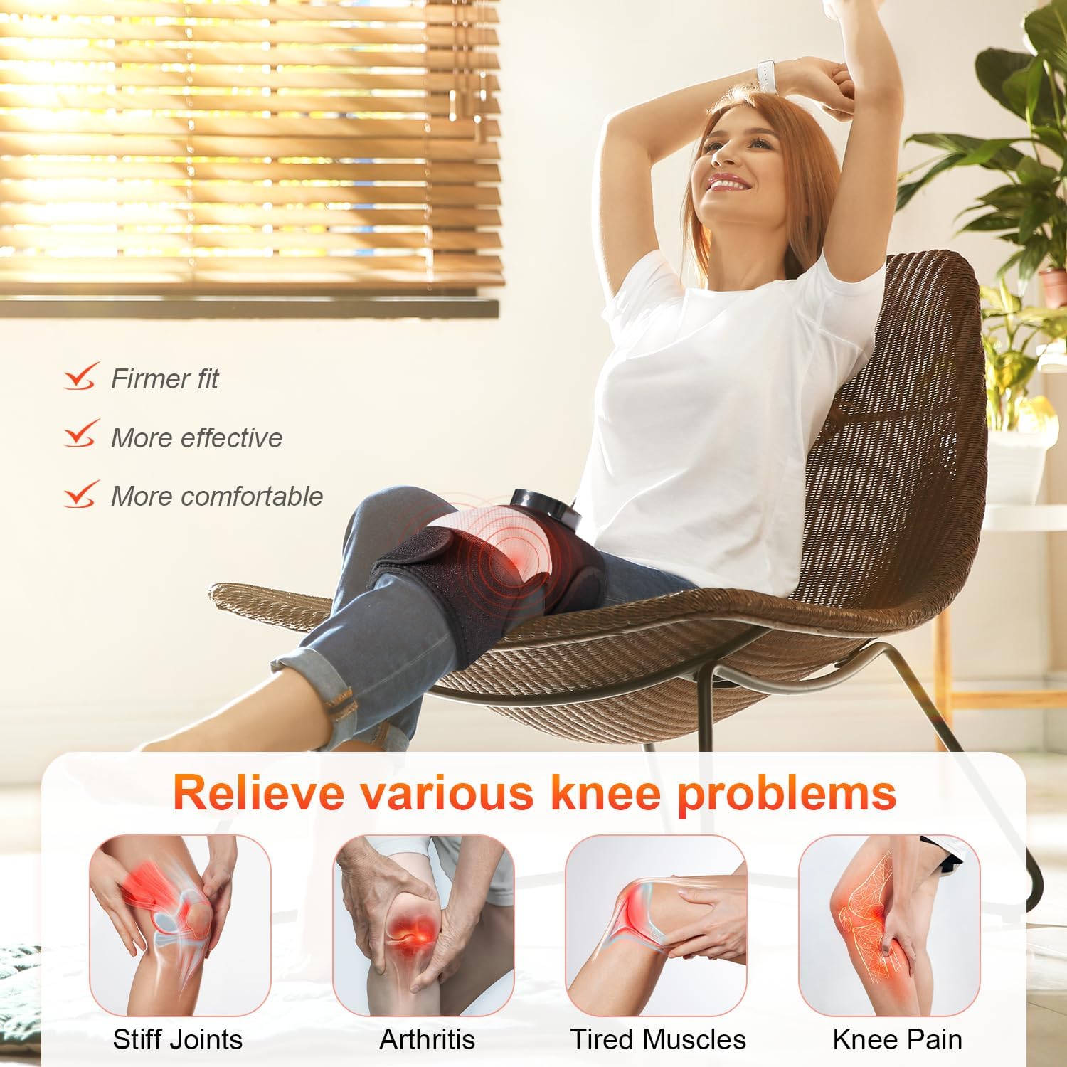 Cordless Heated Knee Massager Rechargeable Heat Vibration Wrap for Knee Elbow Shoulder

