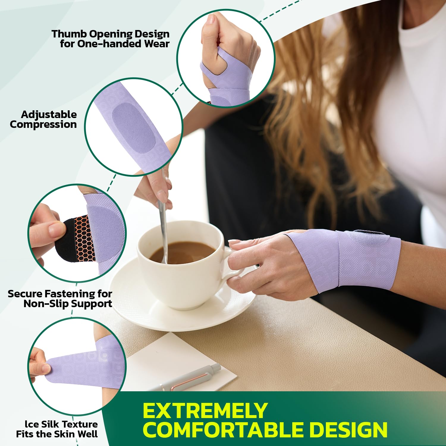 aoFIT Adjustable Wrist Brace for Carpal Tunnel and Tendonitis Support, Anti-Slip

