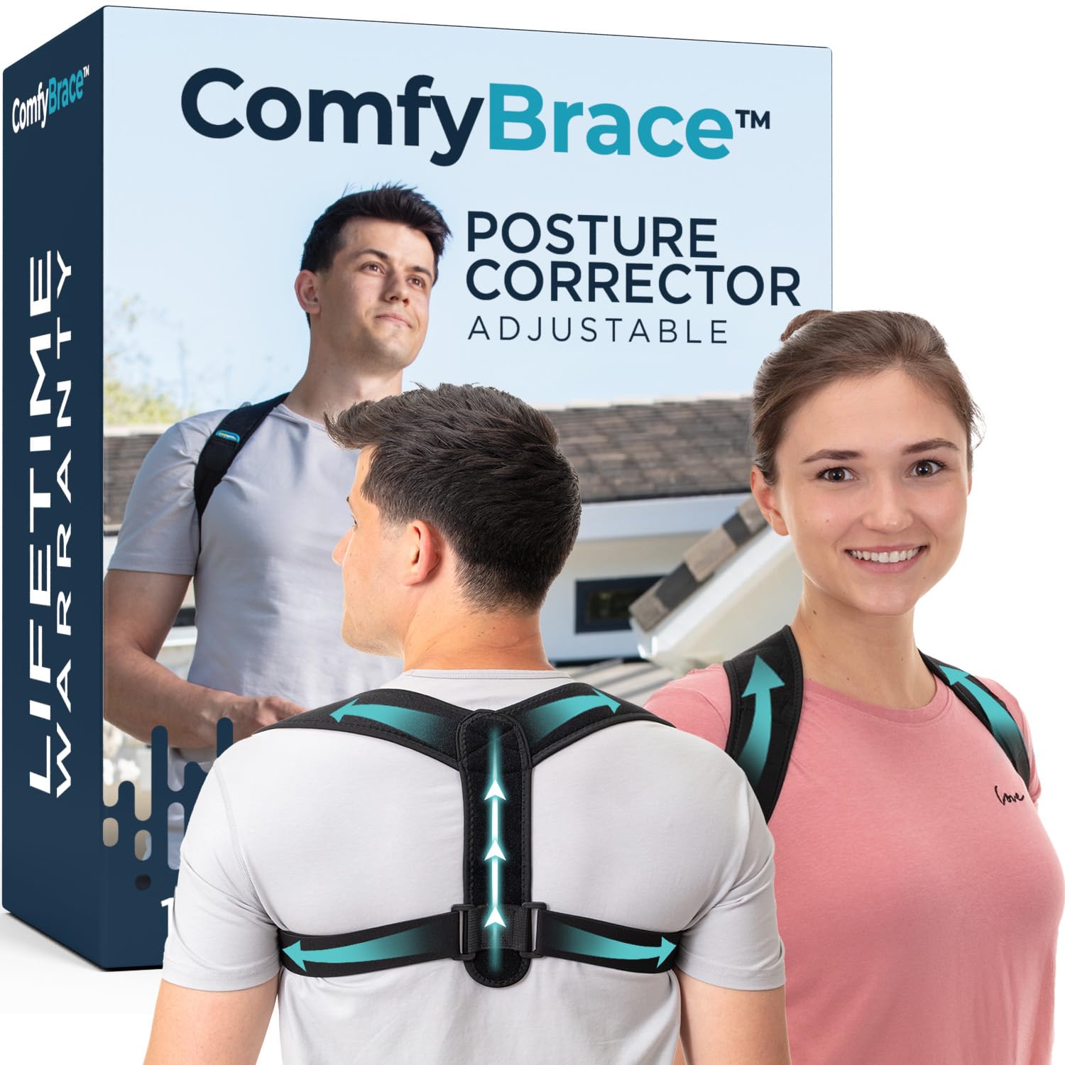 ComfyBrace Posture Corrector Back Brace for Men and Women, Adjustable Straightener

