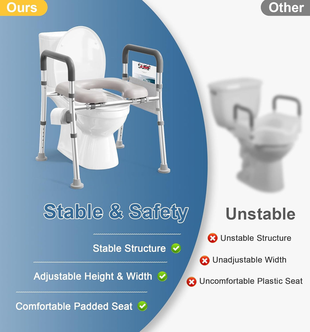 Soundfuse Raised Toilet Seat with Handles, Adjustable Height & Width, Padded

