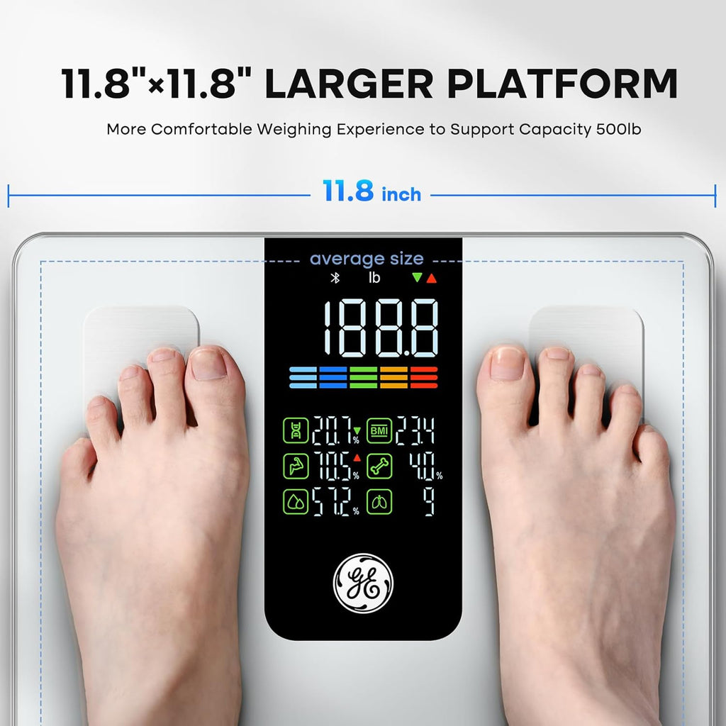 GE Fit Plus Digital Body Composition Scale with BMI, Fat, Muscle, Bluetooth, 500 lb

