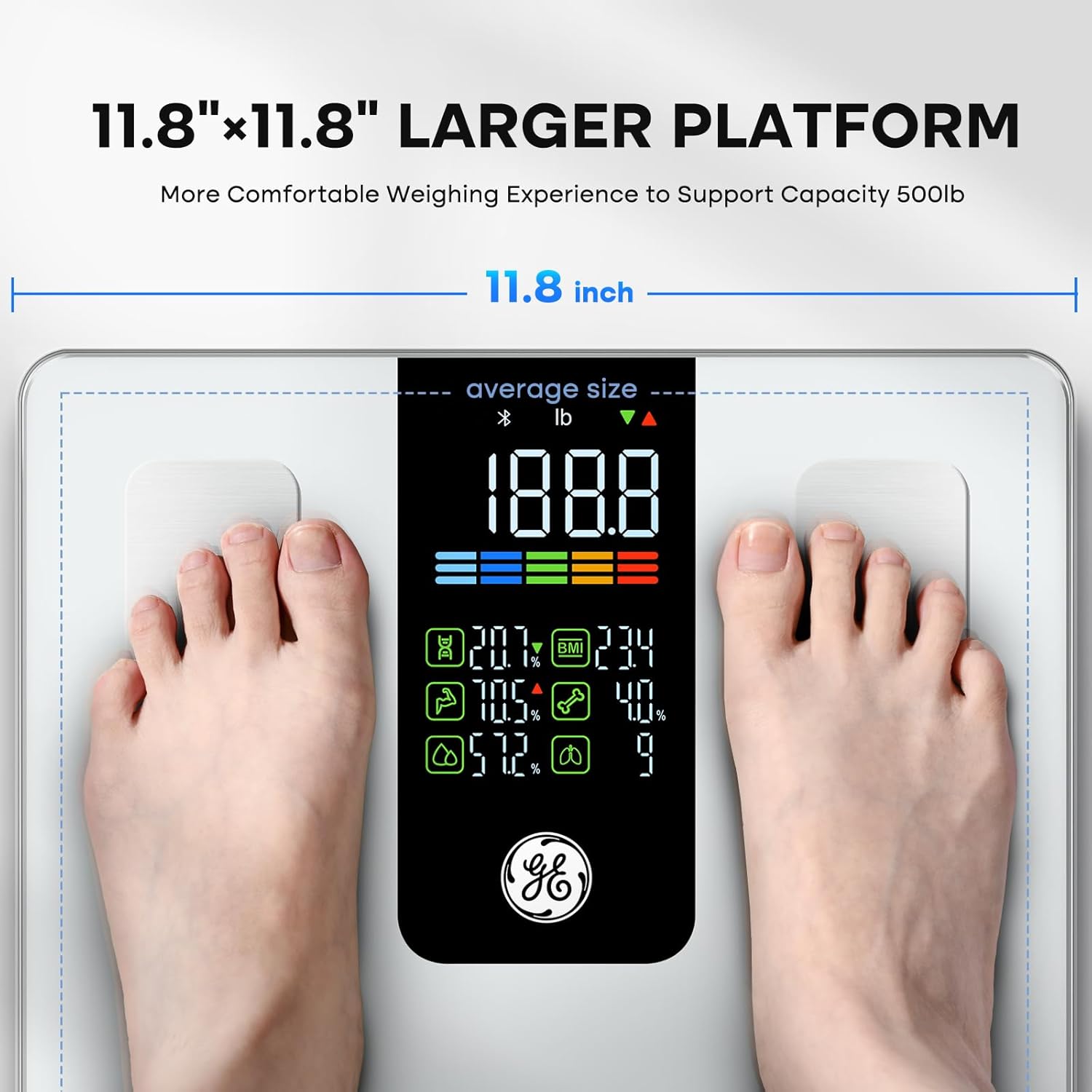 GE Fit Plus Digital Body Composition Scale with BMI, Fat, Muscle, Bluetooth, 500 lb

