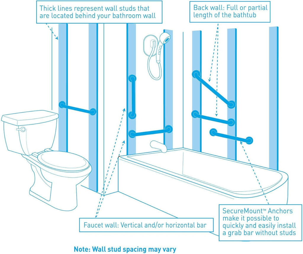 Moen Home Care Bathroom Safety Handrail with Storage Shelf, 16 in, R2356DBN

