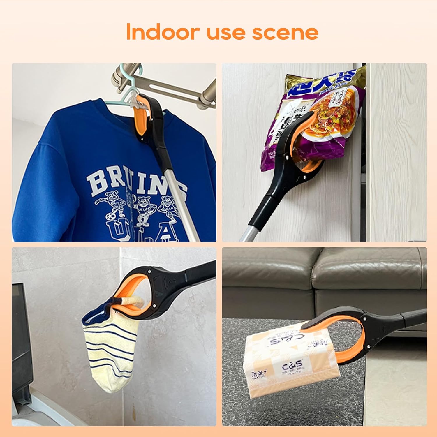 Heavy Duty Foldable Grabber Reacher Tool with 360° Rotating Jaw and Magnetic Tip

