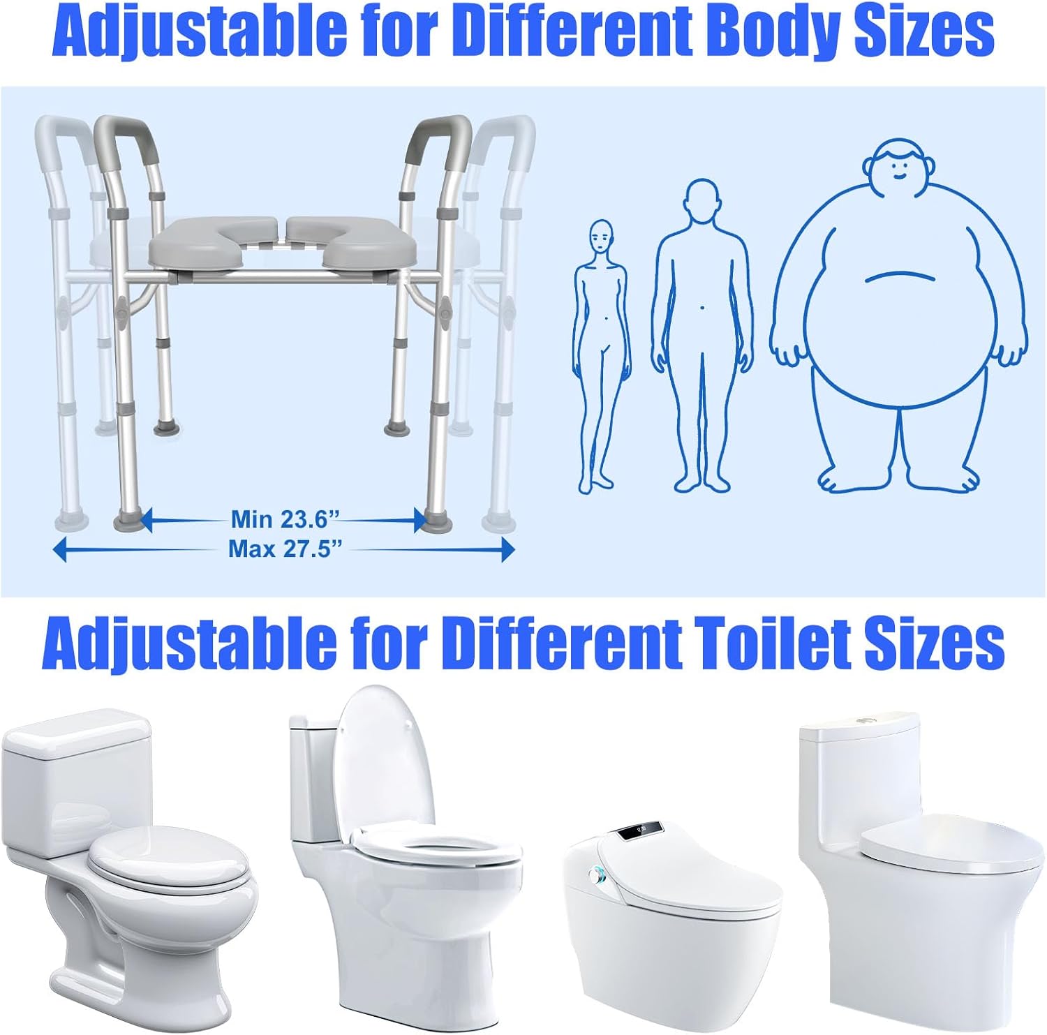 TVOVME Raised Toilet Seat with Handles, Adjustable Height and Width

