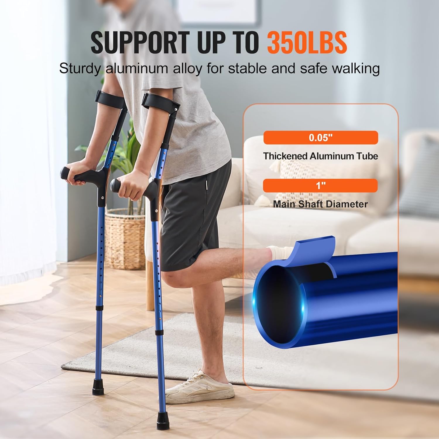 VEVOR Forearm Crutches for Adults, Height Adjustable Walking Crutches, 1 Pair

