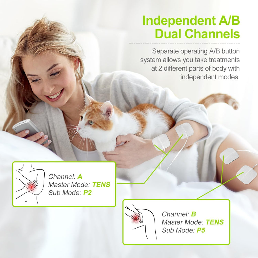 AUVON Dual Channel TENS EMS Muscle Stimulator for Pain Relief, Rechargeable

