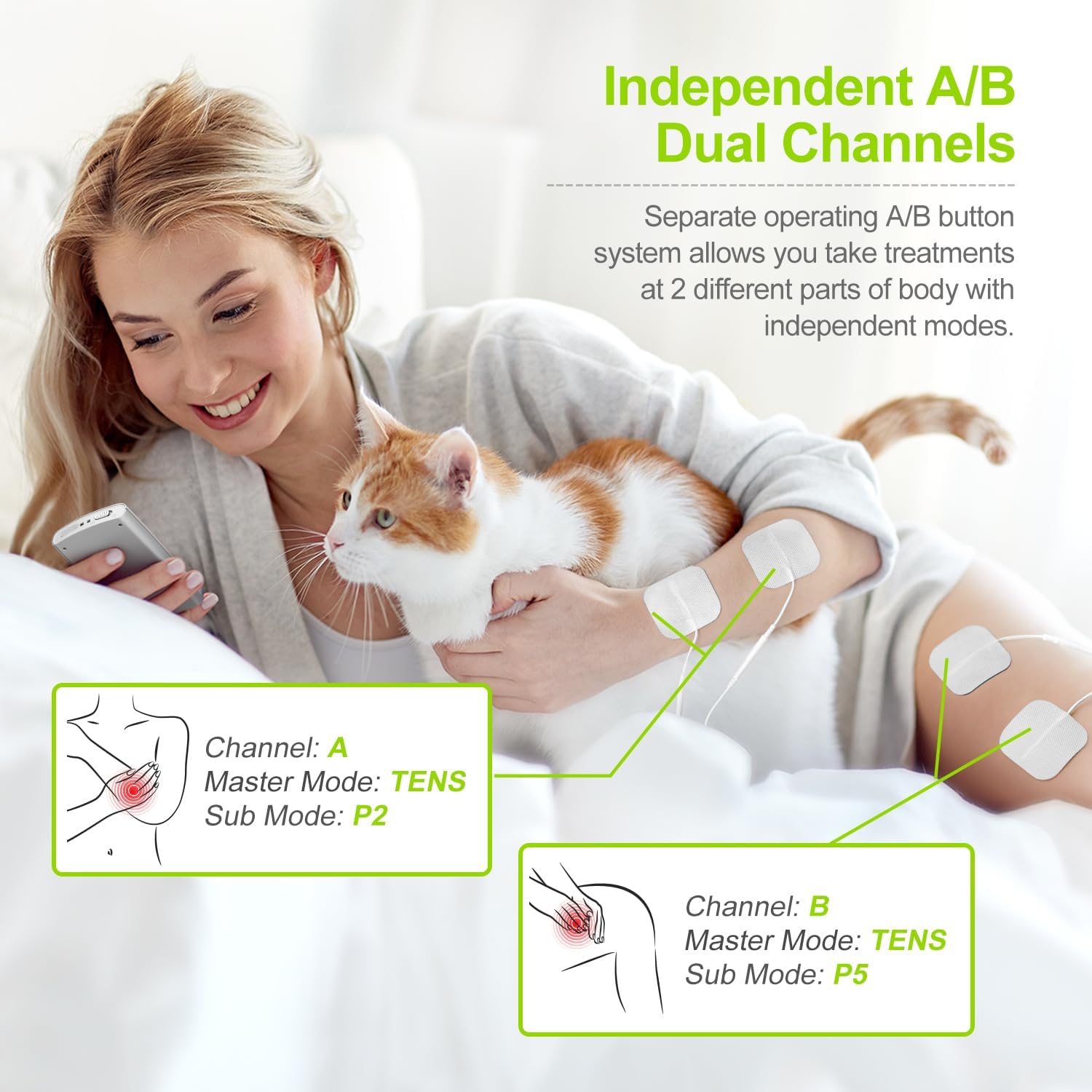 AUVON Dual Channel TENS EMS Muscle Stimulator for Pain Relief, Rechargeable

