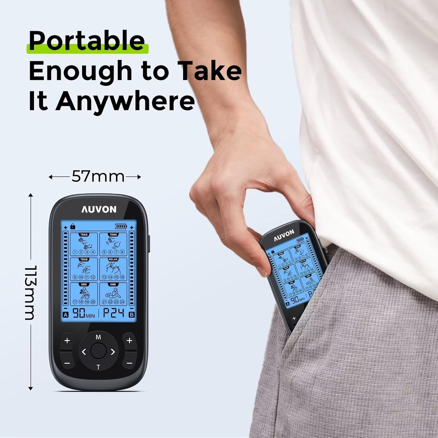 AUVON 3-in-1 TENS EMS Relax Muscle Stimulator with 40 Intensities and 24 Modes

