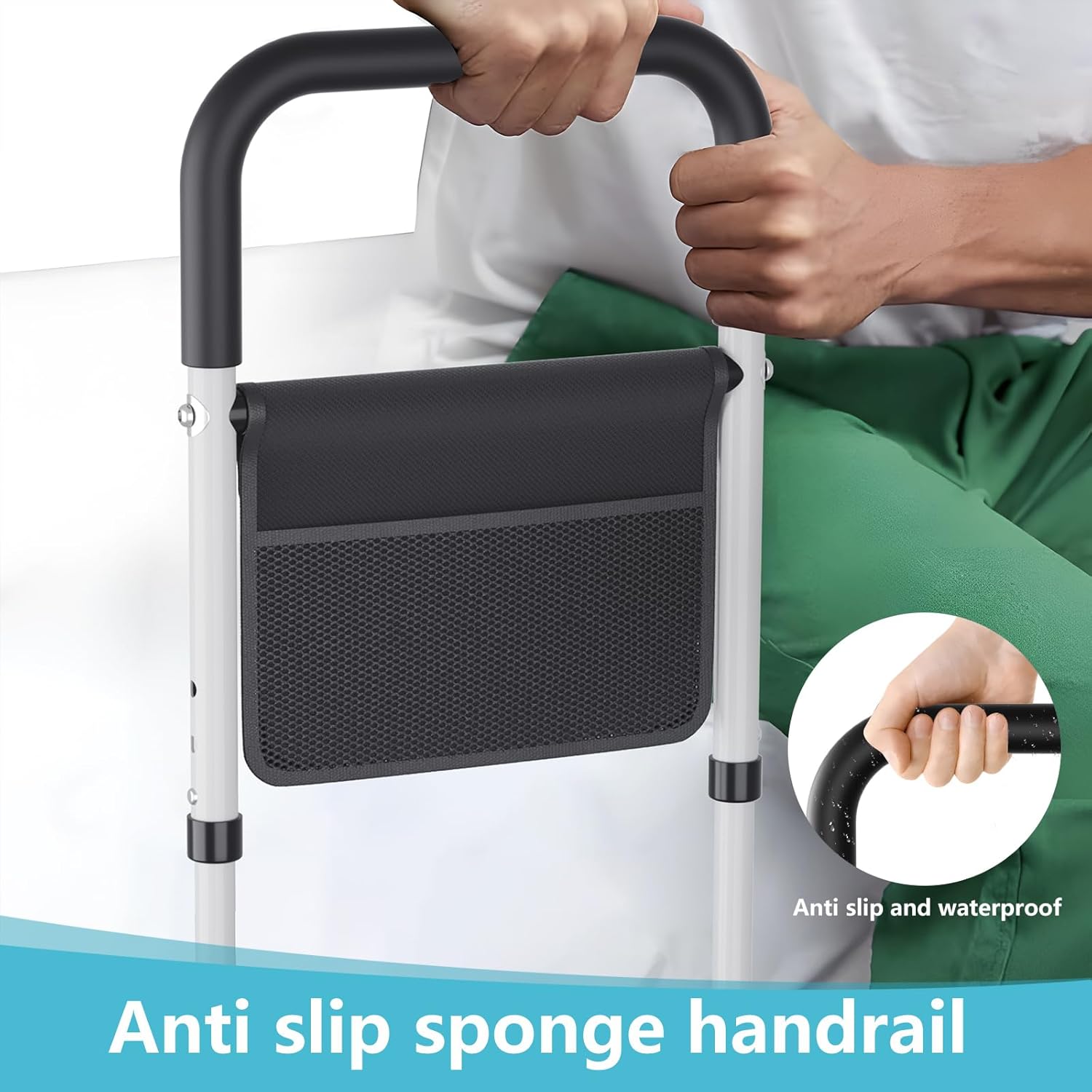 Hopelight Adjustable Bed Rail Support Handle with Storage Pouch for Bed Mobility

