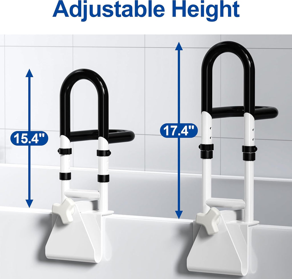 Adjustable Bathtub Safety Rail Clamp-On Shower Grab Bar, Non-Slip Dual Handles

