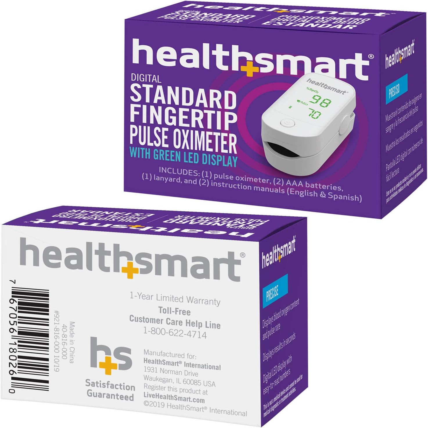 HealthSmart Fingertip Pulse Oximeter with LED Display SpO2 and Pulse Rate

