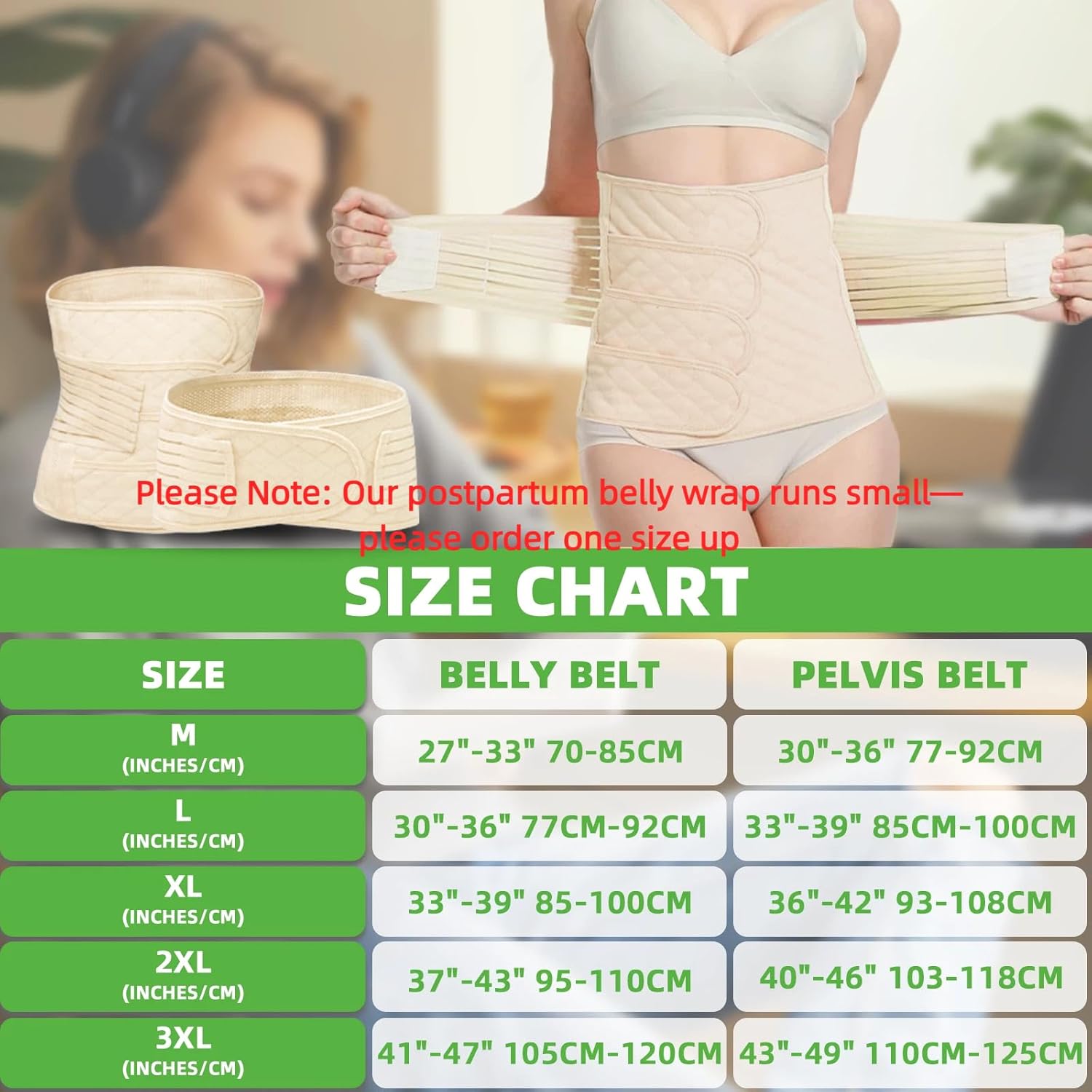 Postpartum Belly Band Wrap 2-in-1 C-Section Support Belt Pelvic Binder

