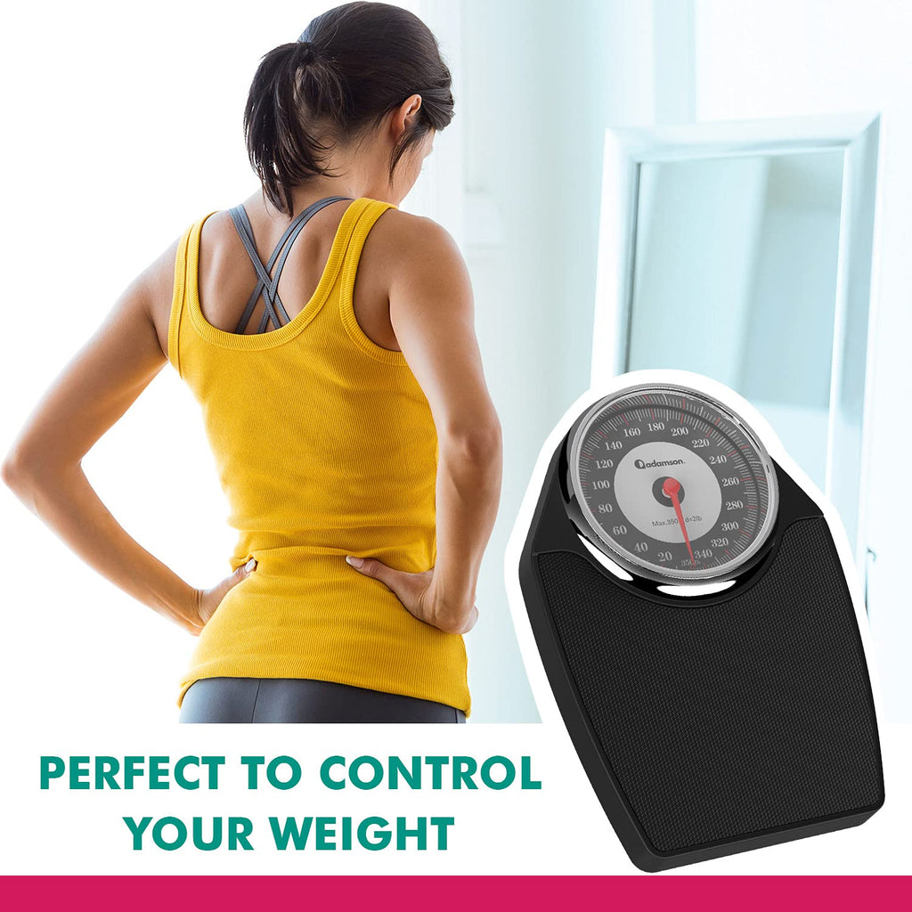 Adamson A24 Analog Bathroom Scale, Up to 350 lb, Anti-Skid Rubber, Large Numbers

