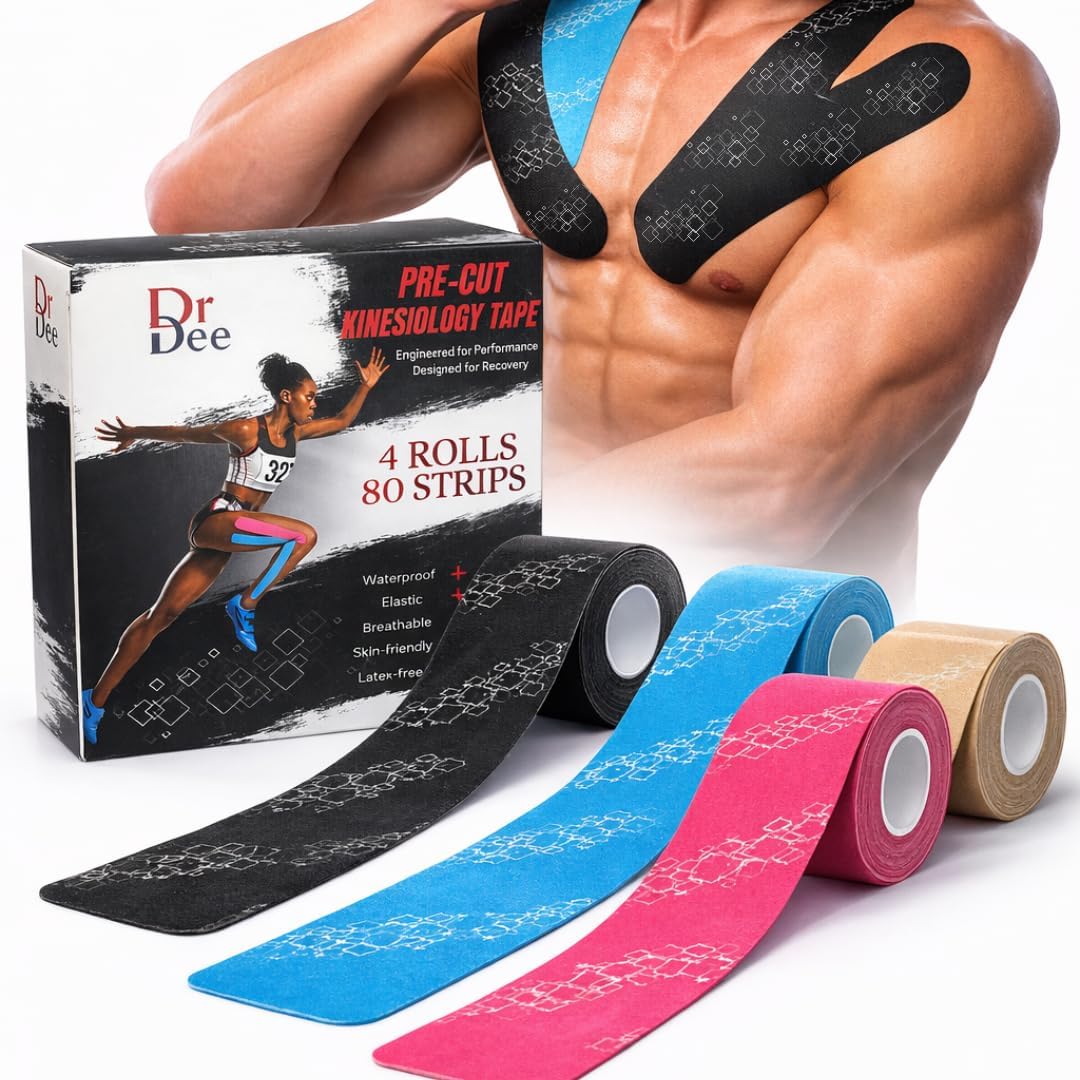 KT Tape Pre-Cut Kinesiology Sports Muscle Tape, Elastic Waterproof 4 Rolls

