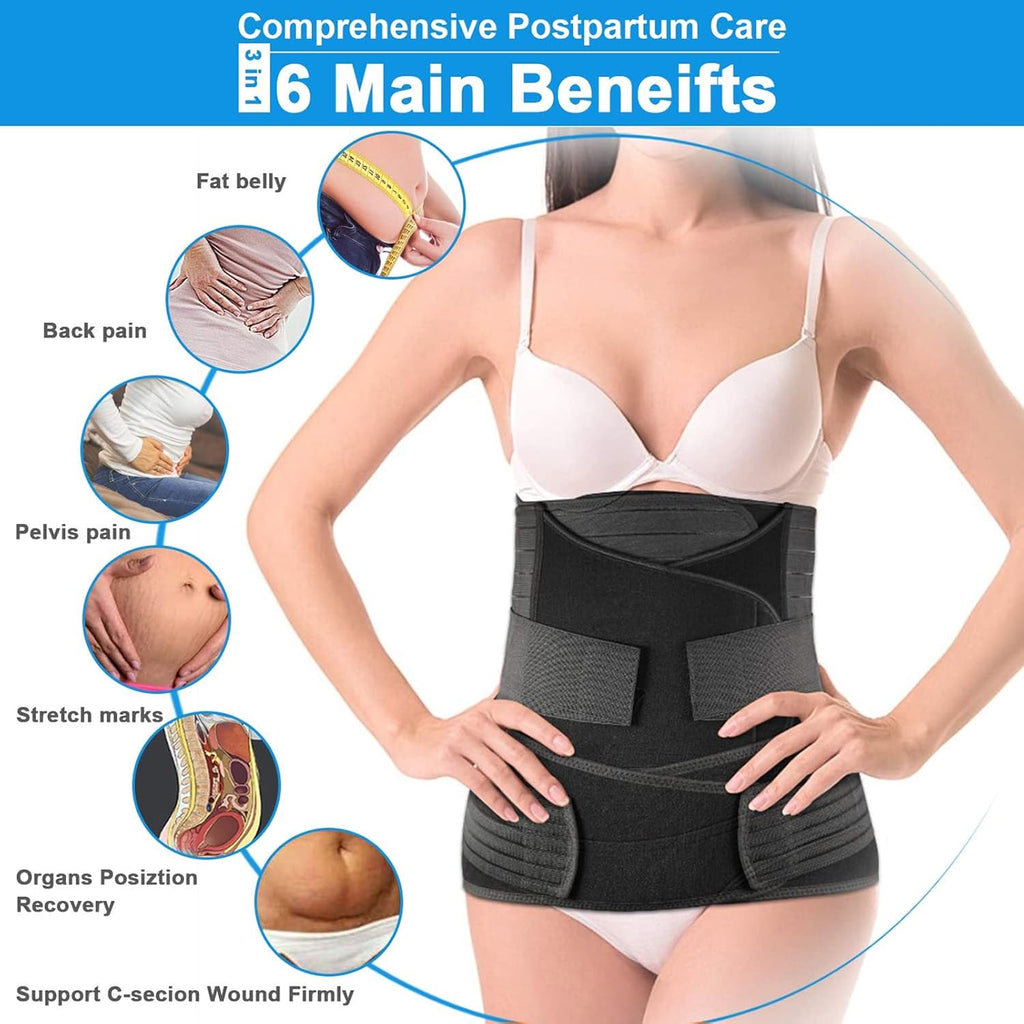 Tirain 3-Piece Postpartum Belly Band C-Section Recovery Girdle Abdominal Binder

