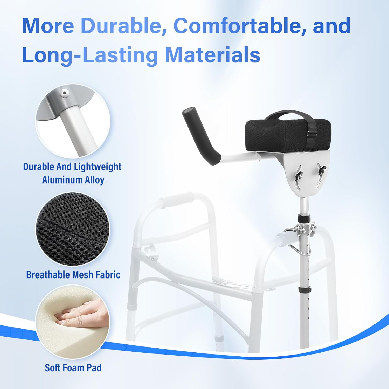 Walker Platform Attachment with Adjustable Padded Cuff and U-Shaped Clamp (Aluminum)

