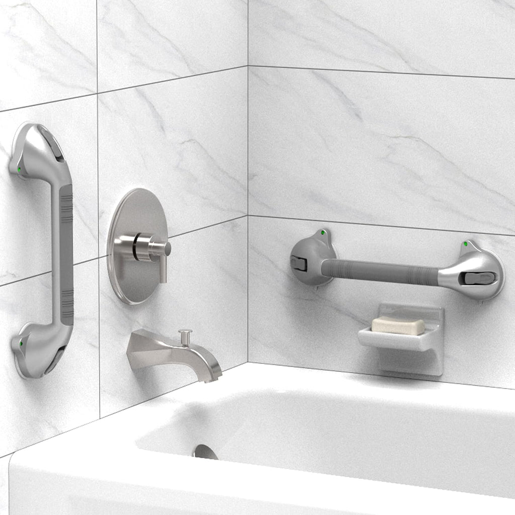 Suction Bath Grab Bar with Safety Indicators, Balance Assist Shower Handle

