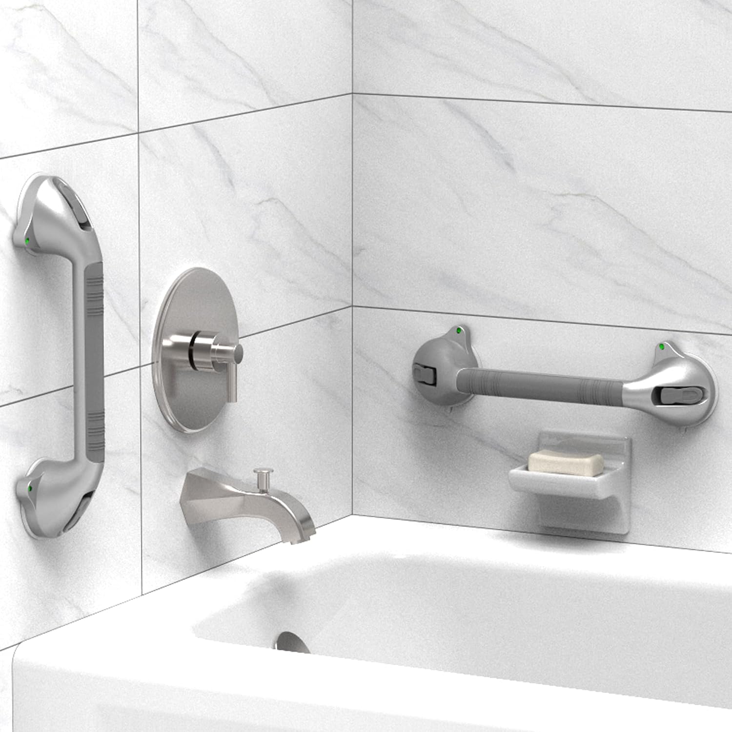 Suction Bath Grab Bar with Safety Indicators, Balance Assist Shower Handle

