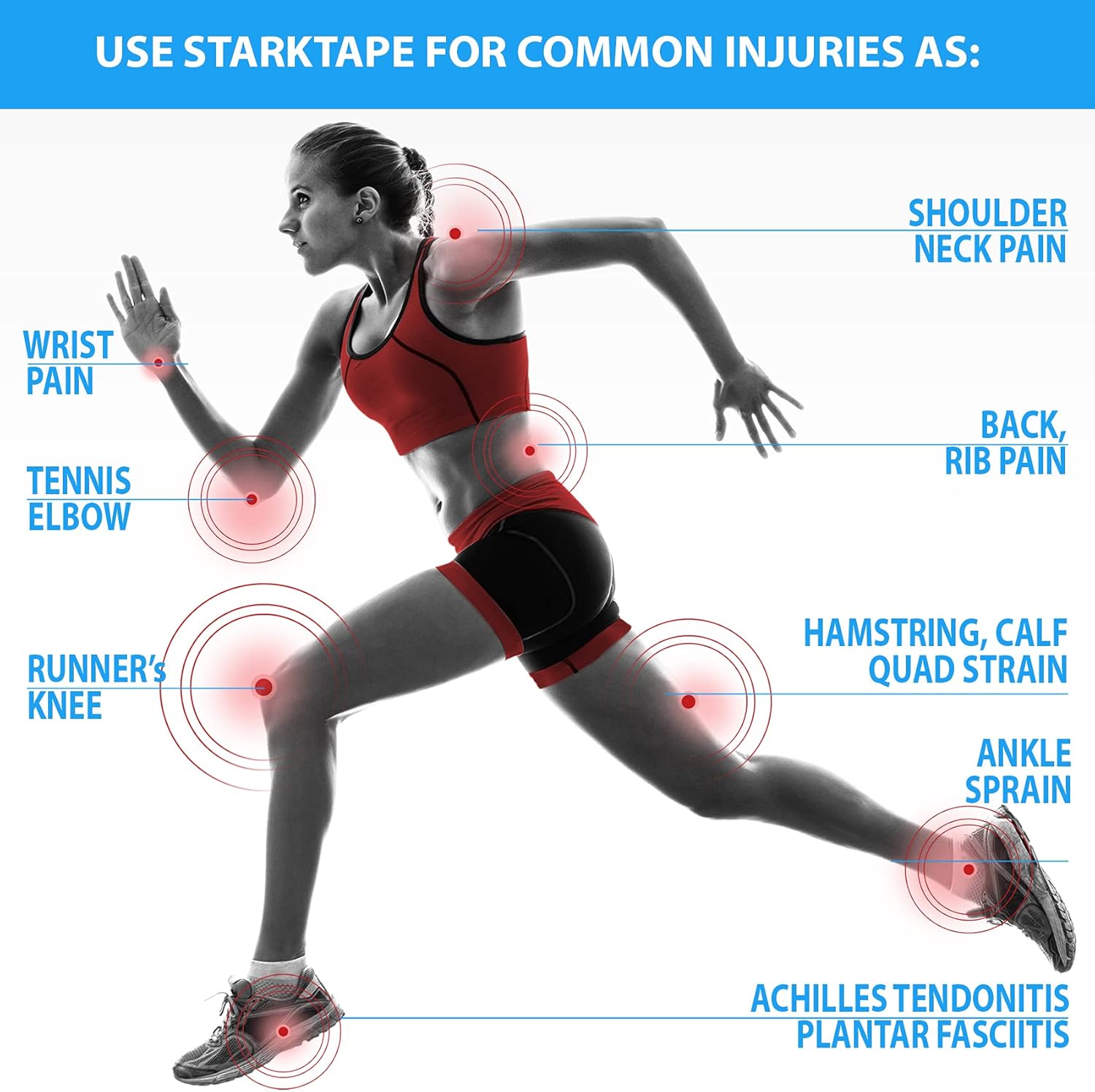 StarkTape Kinesiology Tape for Athletic Muscle Support, Latex-Free, Easy-Apply Strips

