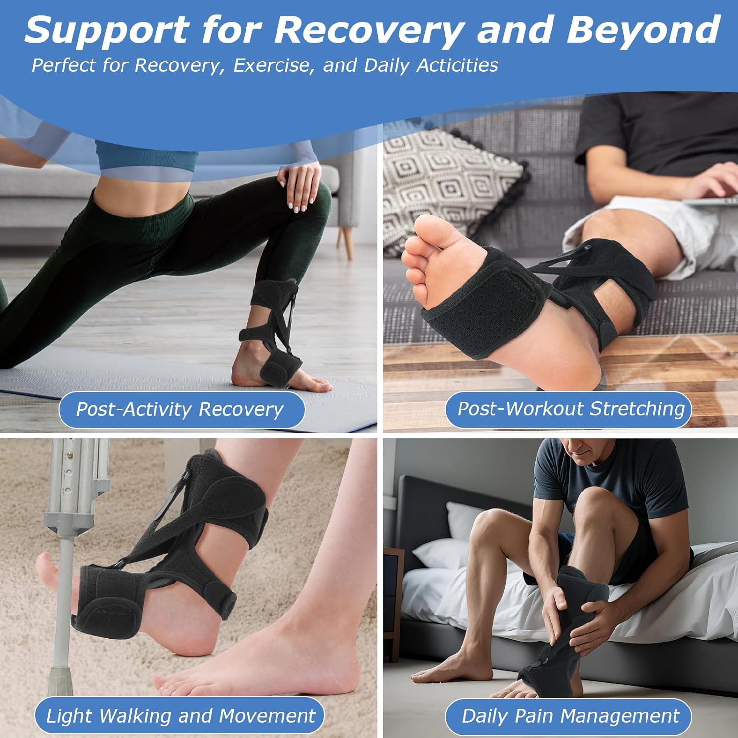 Plantar Fasciitis Night Splint with 3-Strap Support, Adjustable Dorsal Brace

