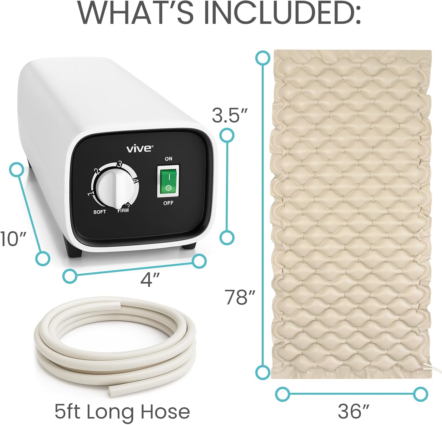 Vive Alternating Air Pressure Mattress Pad with Waterproof Cover and Quiet Pump

