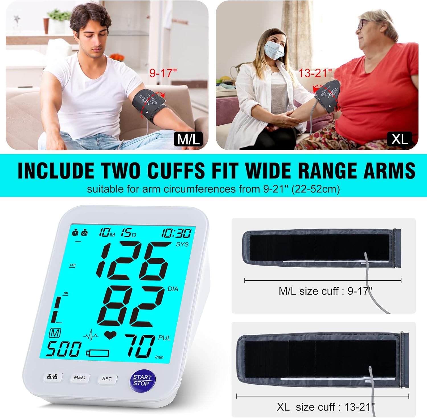 Automatic Blood Pressure Monitor with Extra Large Backlit LCD and XL Cuff

