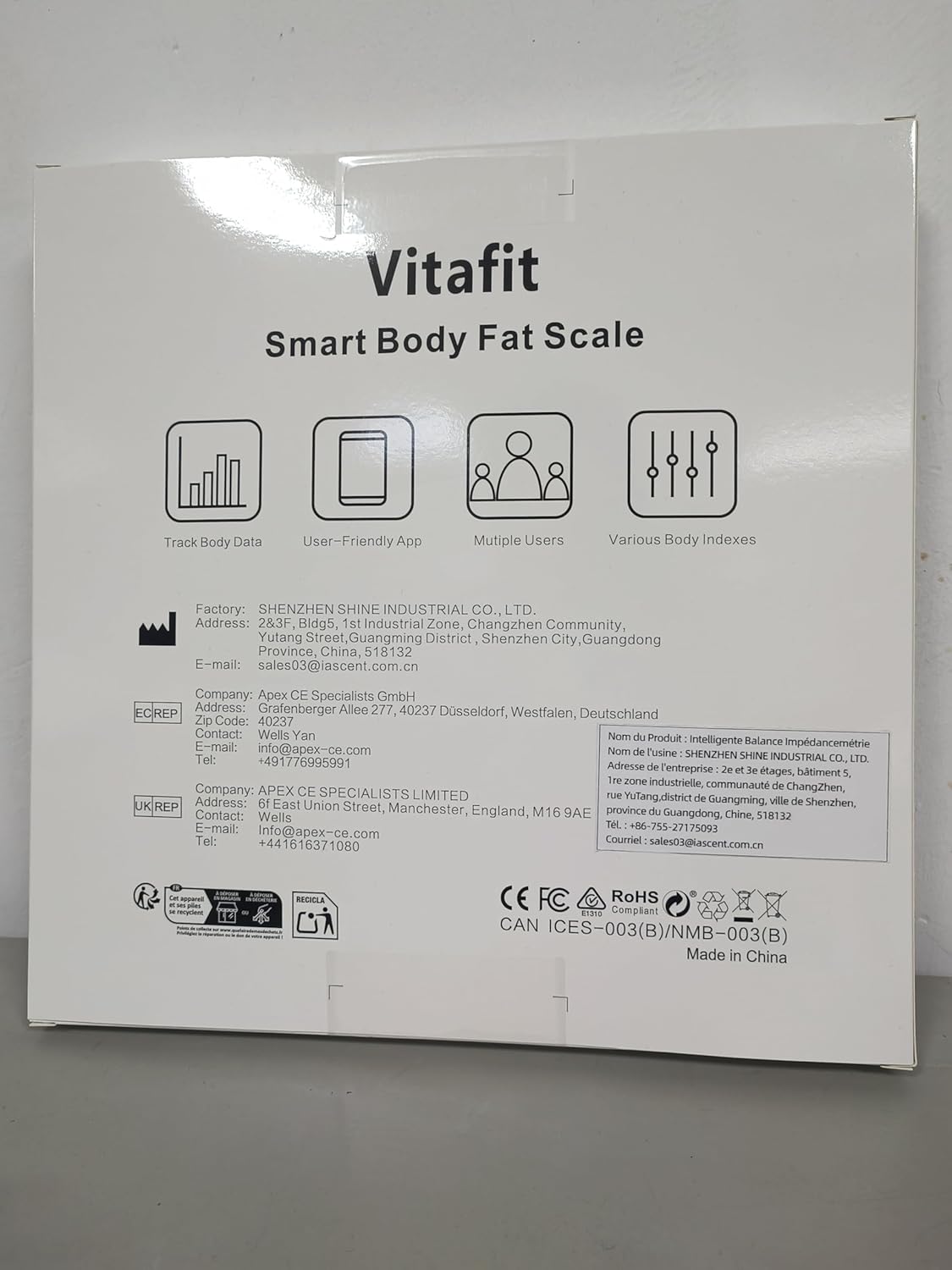 Vitafit Smart Bathroom Scale Body Composition Analyzer BMI Body Fat Muscle

