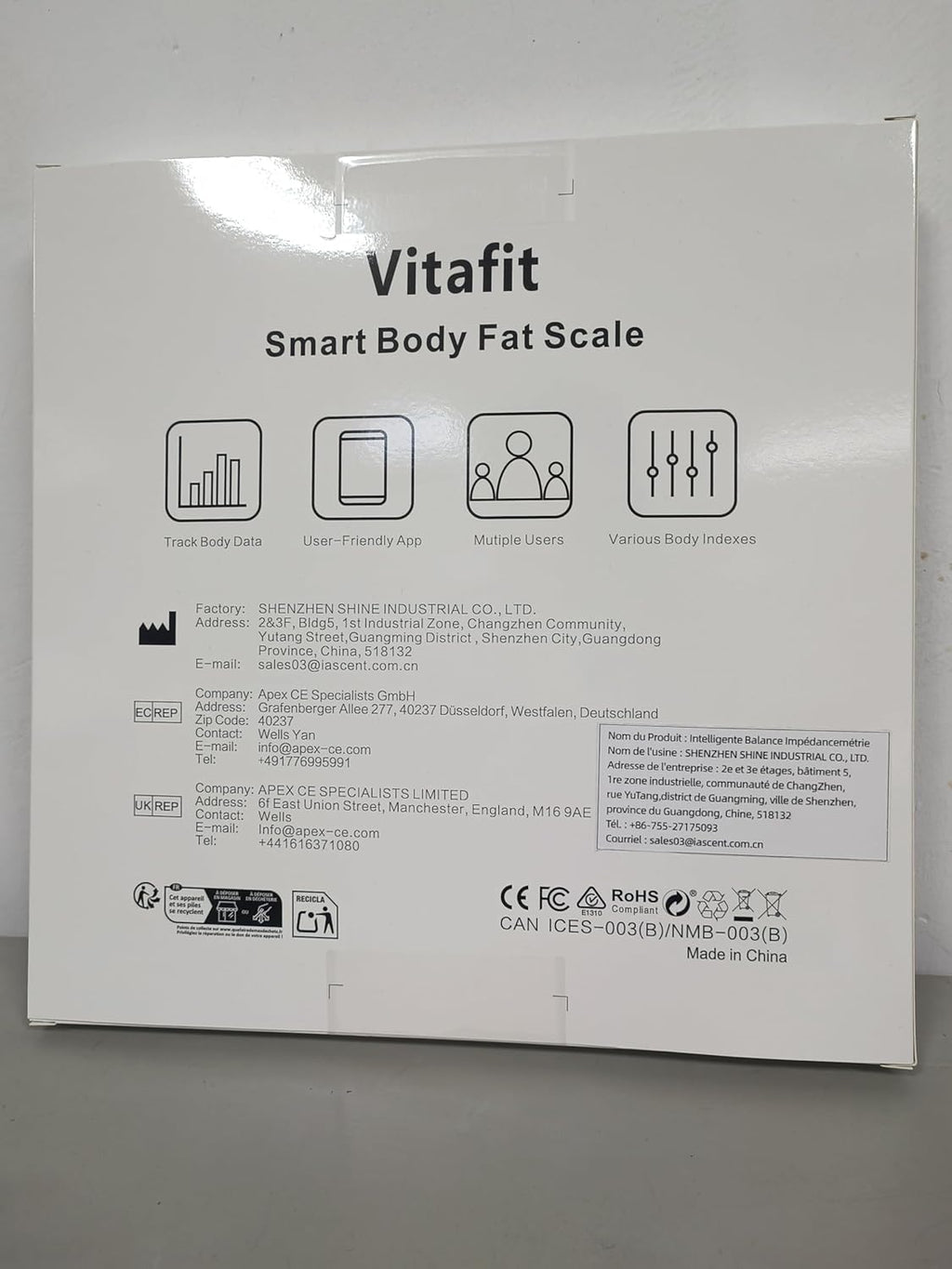 Vitafit Smart Bathroom Scale with Body Composition, BMI, Body Fat, 400 lb

