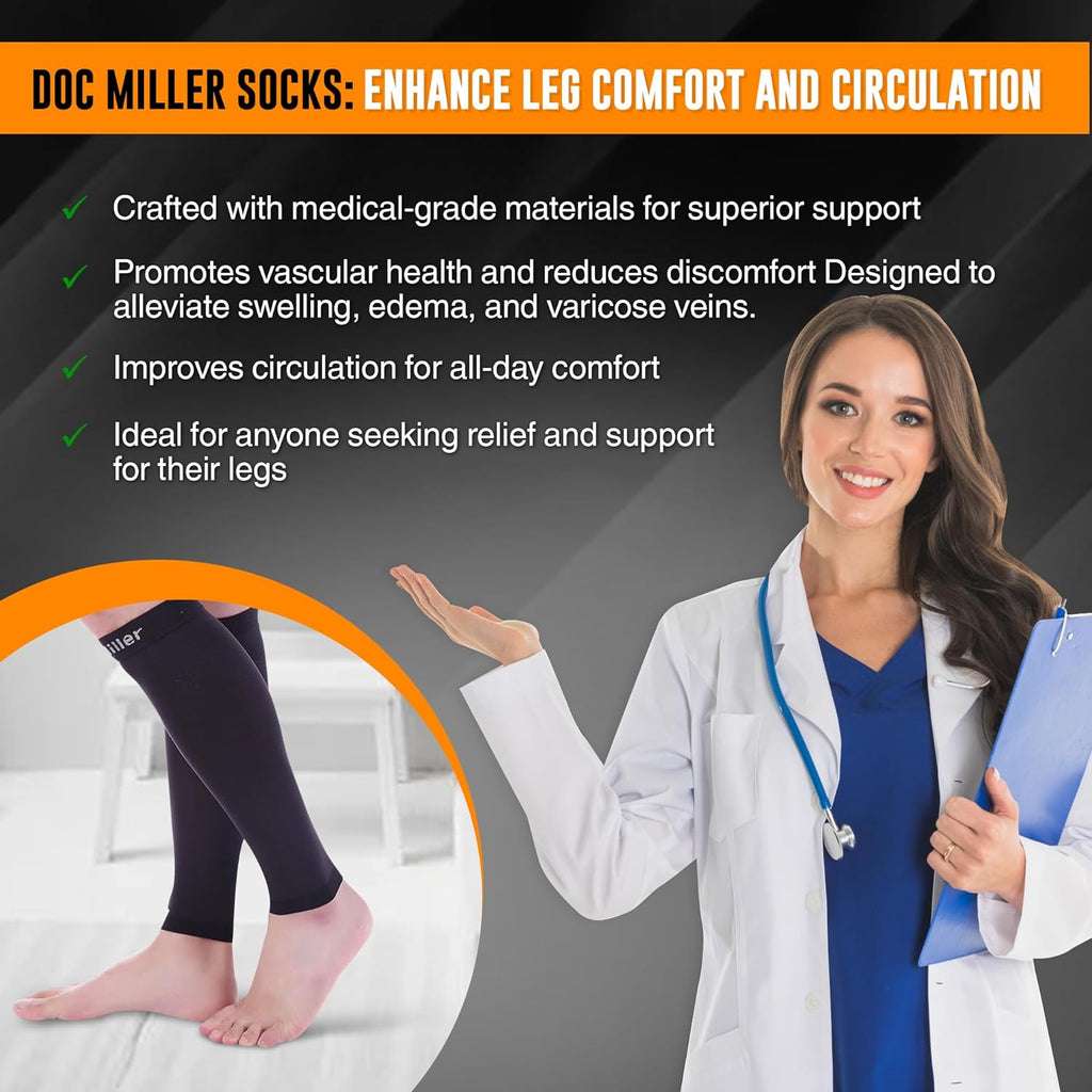 Doc Miller Graduated Compression Calf Sleeve 20–30mmHg Knee High for Men & Women

