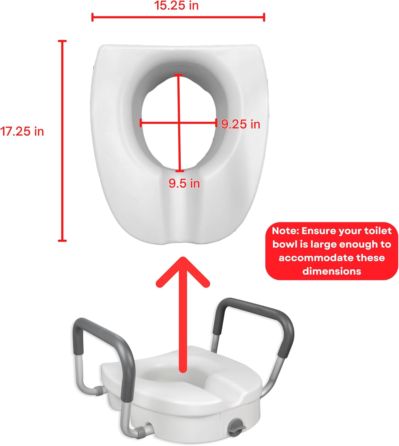 RMS Raised Toilet Seat 5-Inch Elevated Riser with Adjustable Padded Arms

