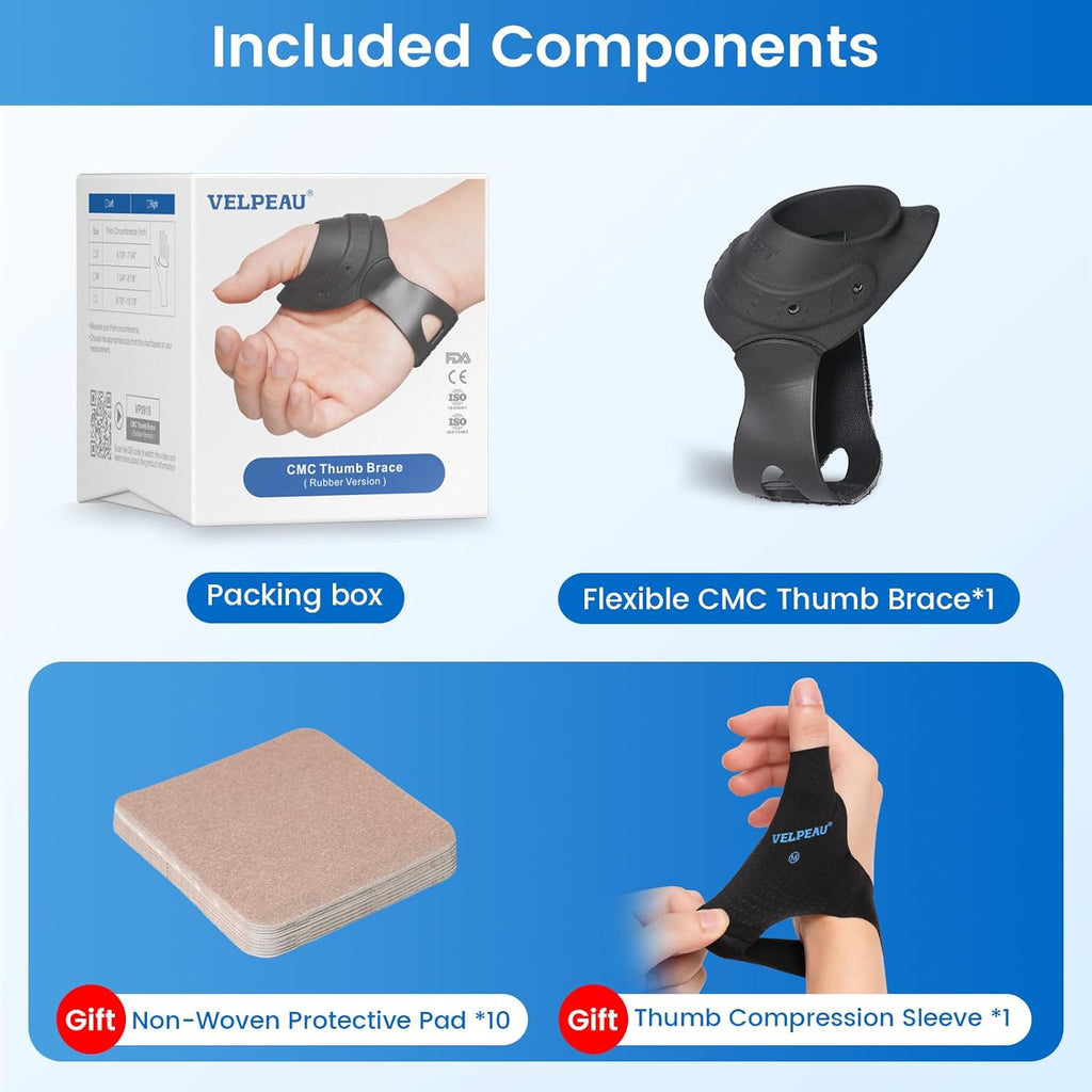 Velpeau CMC Thumb Brace Flexible NBR Rubber Thumb Stabilizer for Arthritis Support

