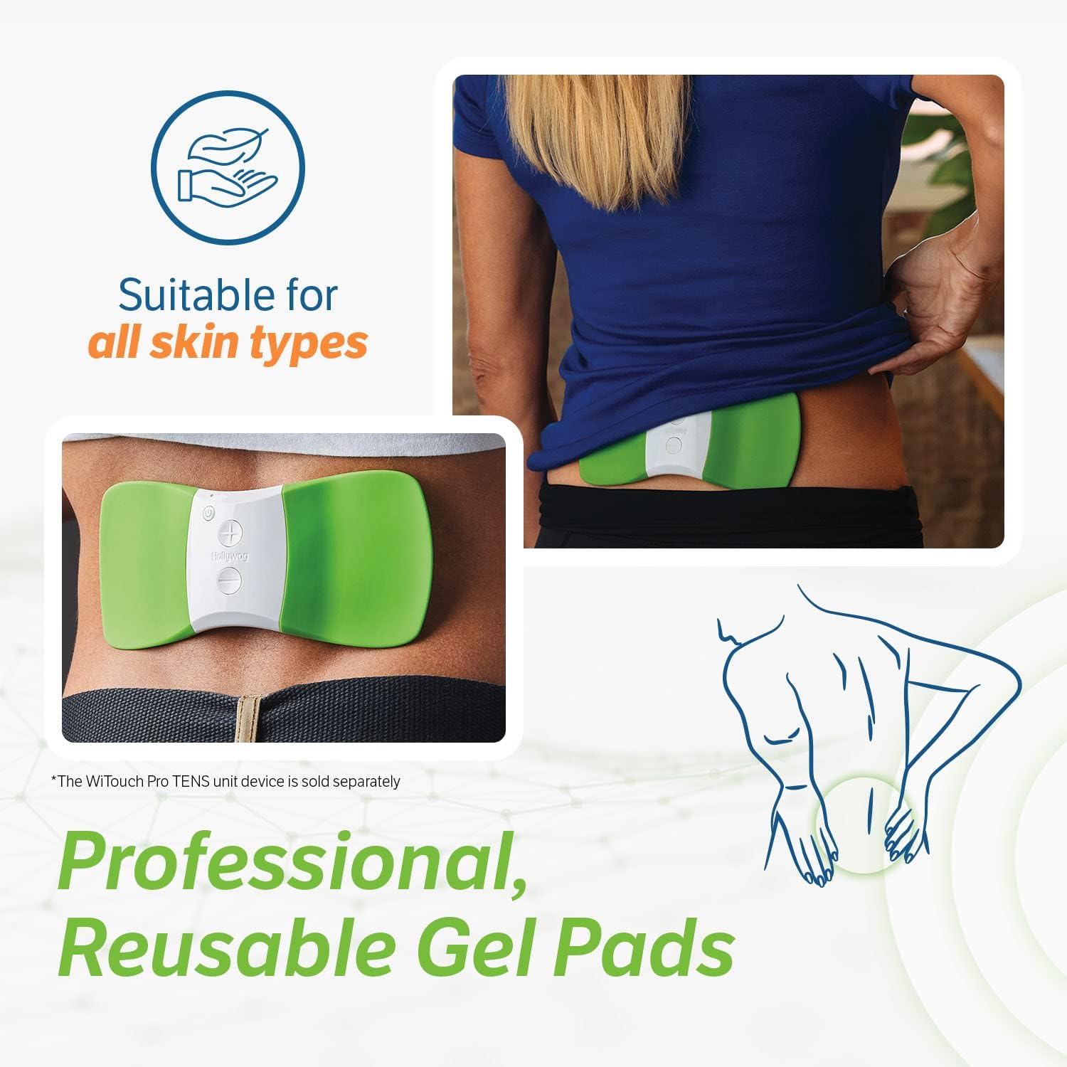 Hollywog TENS Replacement Electrode Pads for WiTouch Pro and Aleve Direct Therapy

