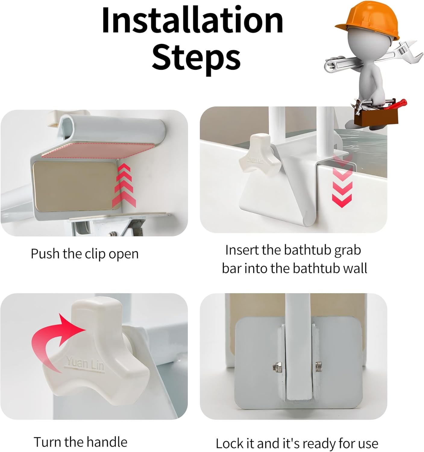 Bathtub Safety Rail Grab Bar with Non-Slip Grip, Clamp-On Handle for Seniors

