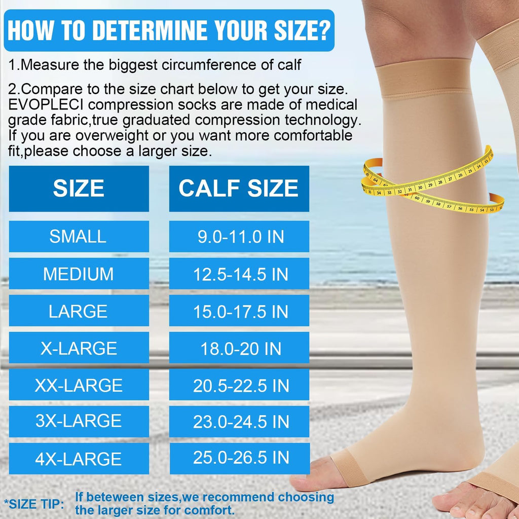 Medical Knee High Compression Socks Open Toe Varicose Veins 8-15 mmHg

