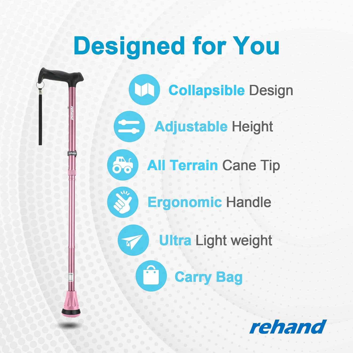 REHAND Foldable Adjustable Walking Cane with Shock-Absorbing All-Terrain Base

