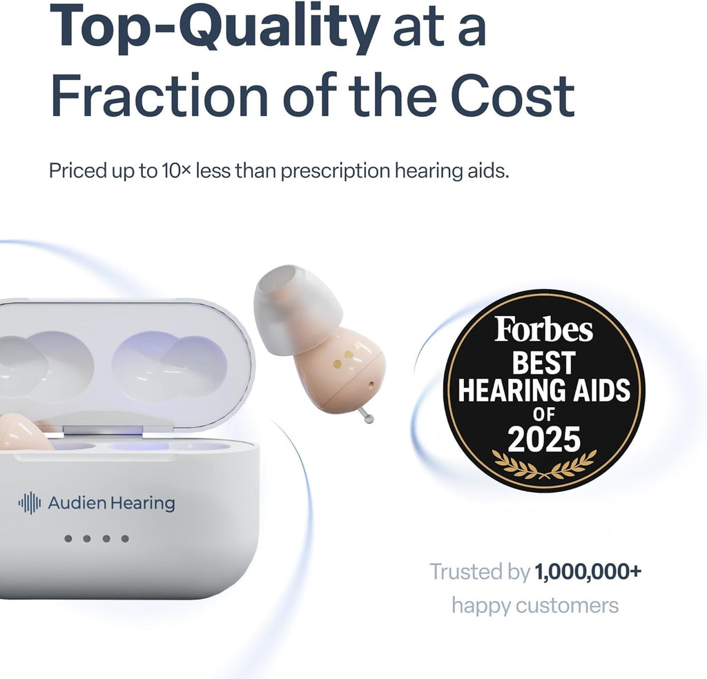 Audien Atom Pro 2 OTC Rechargeable Hearing Aid with Wireless Charging Case

