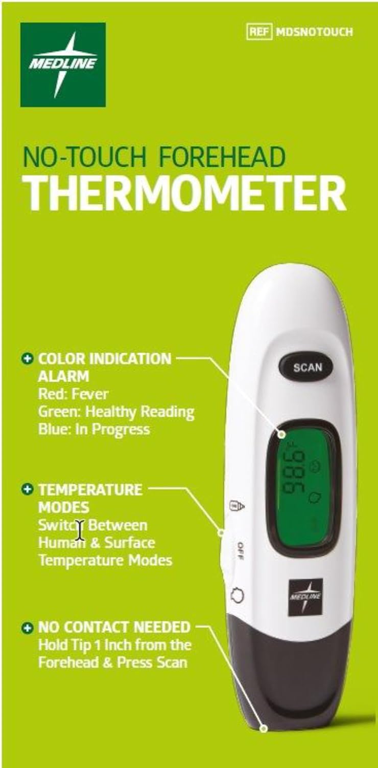 Medline No-Touch Infrared Forehead Thermometer for Human and Surface Temperature

