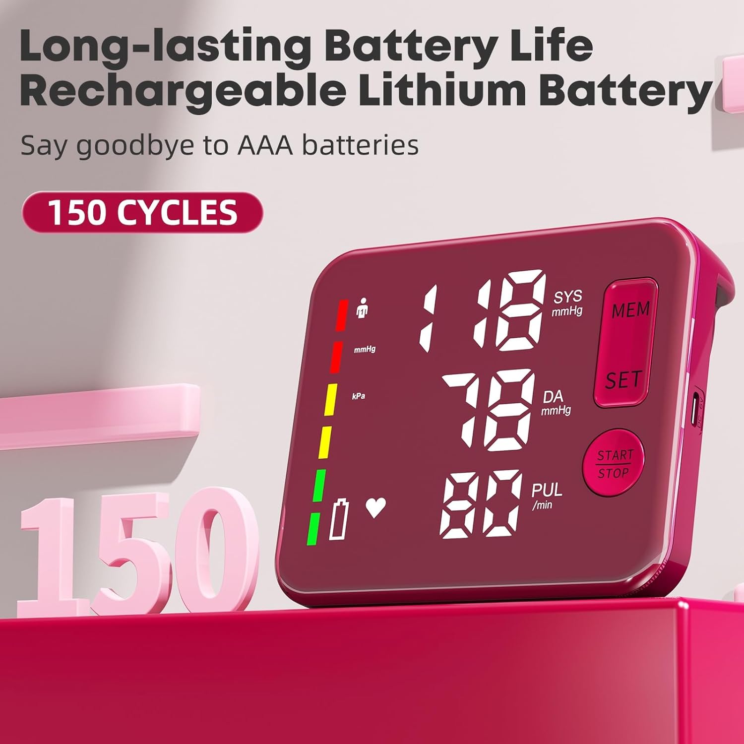 GUAEVER Rechargeable Upper Arm Blood Pressure Monitor Large LED Voice BP Machine

