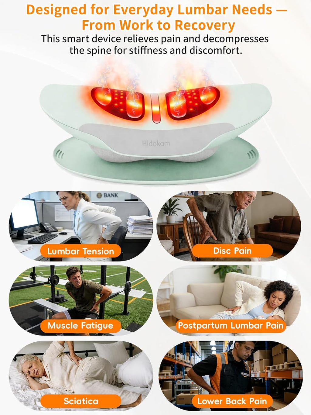 Smart Lower Back Massager with Warm Air Traction, Vibration & Pulse Therapy

