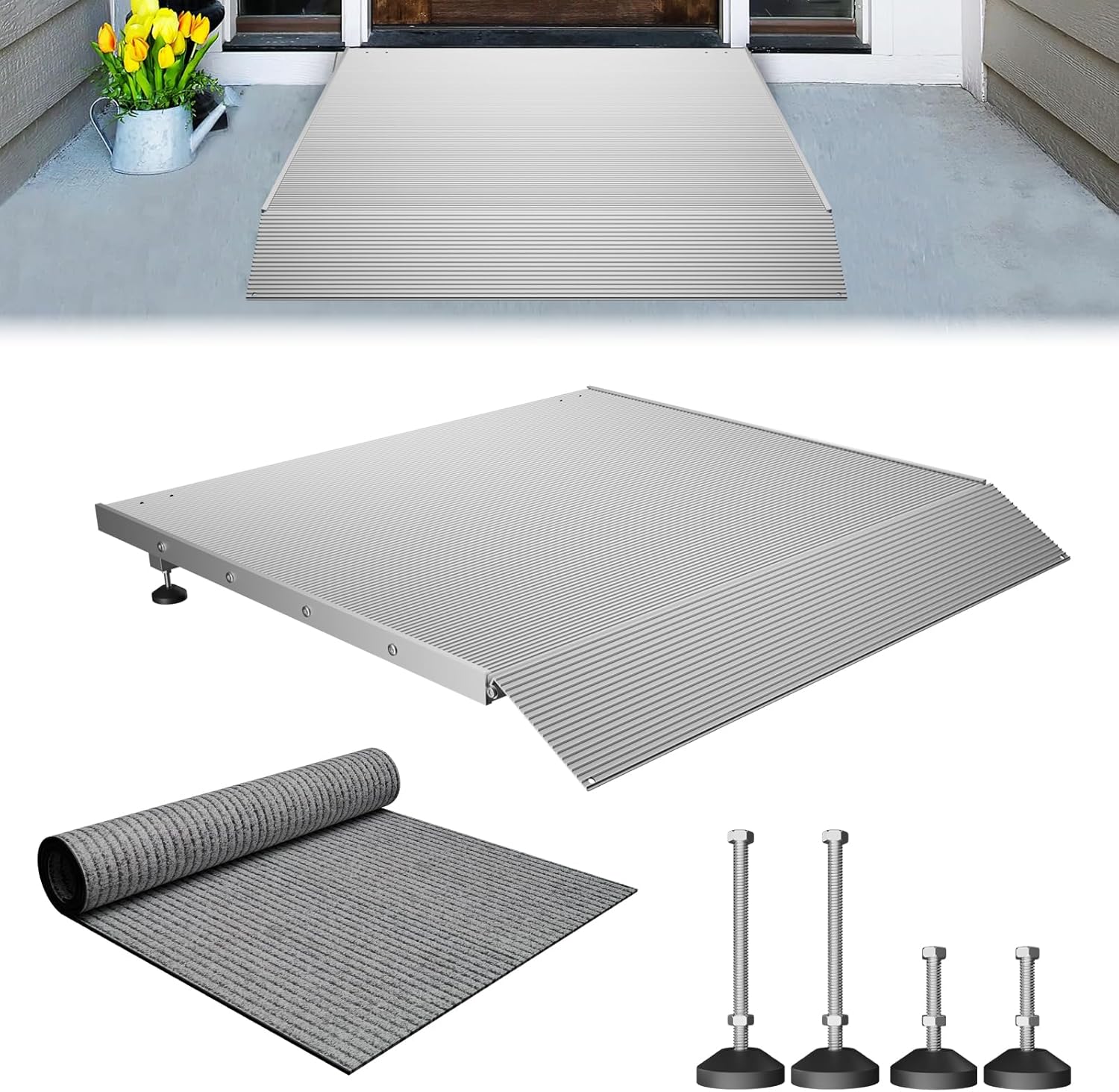 Adjustable 3.4–7.2 in Threshold Ramp for Doorways & Steps, Aluminum, 800 lb

