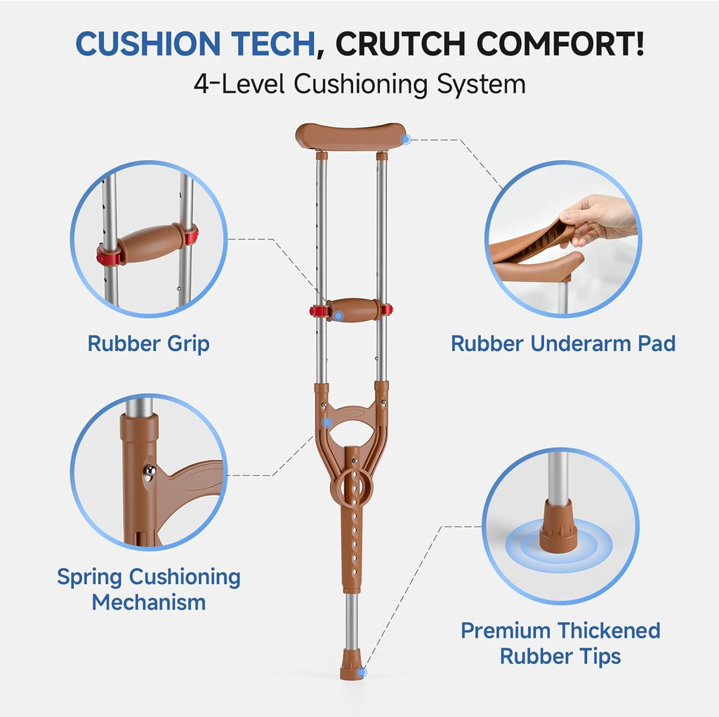 Loyoda Adjustable Underarm Crutch with Dual Height Adjustment and Shock Absorption


