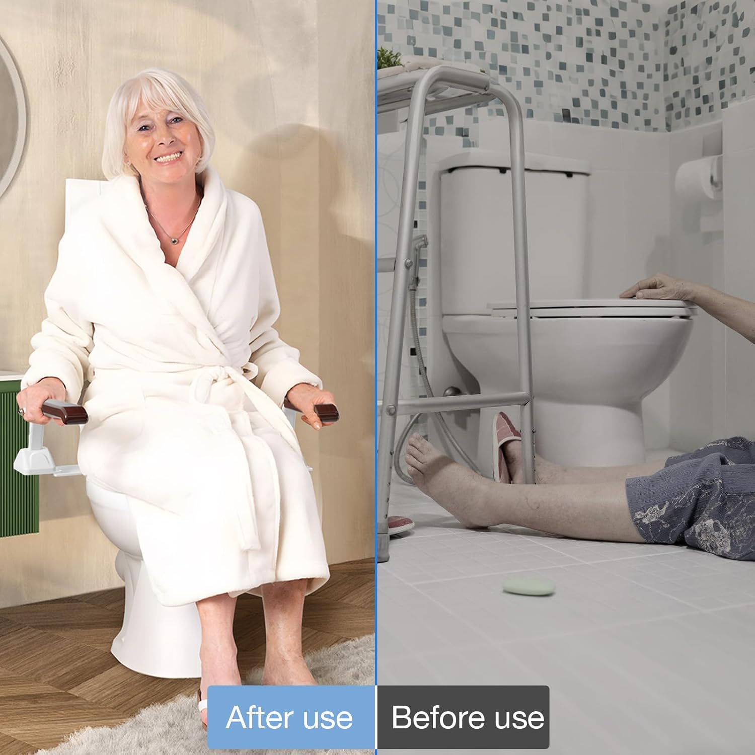 Toilet Safety Rails for Seniors Adjustable Toilet Grab Bars Handicap Support Frame

