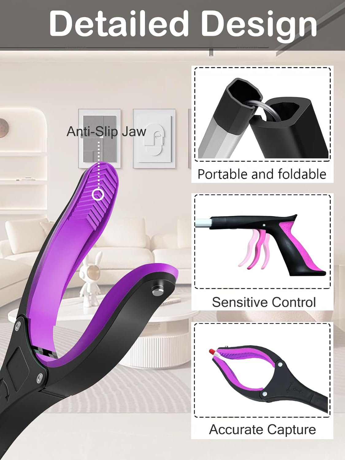Grabber Reacher Tool Foldable Pick-Up Stick with Magnetic 360° Swivel Jaw

