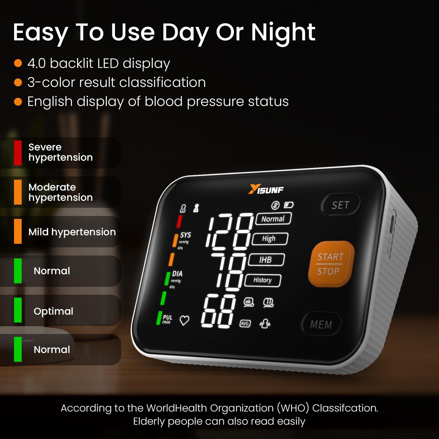 YISUNF Upper Arm Blood Pressure Monitor for Home Use, Backlit Dual-User 240-Set

