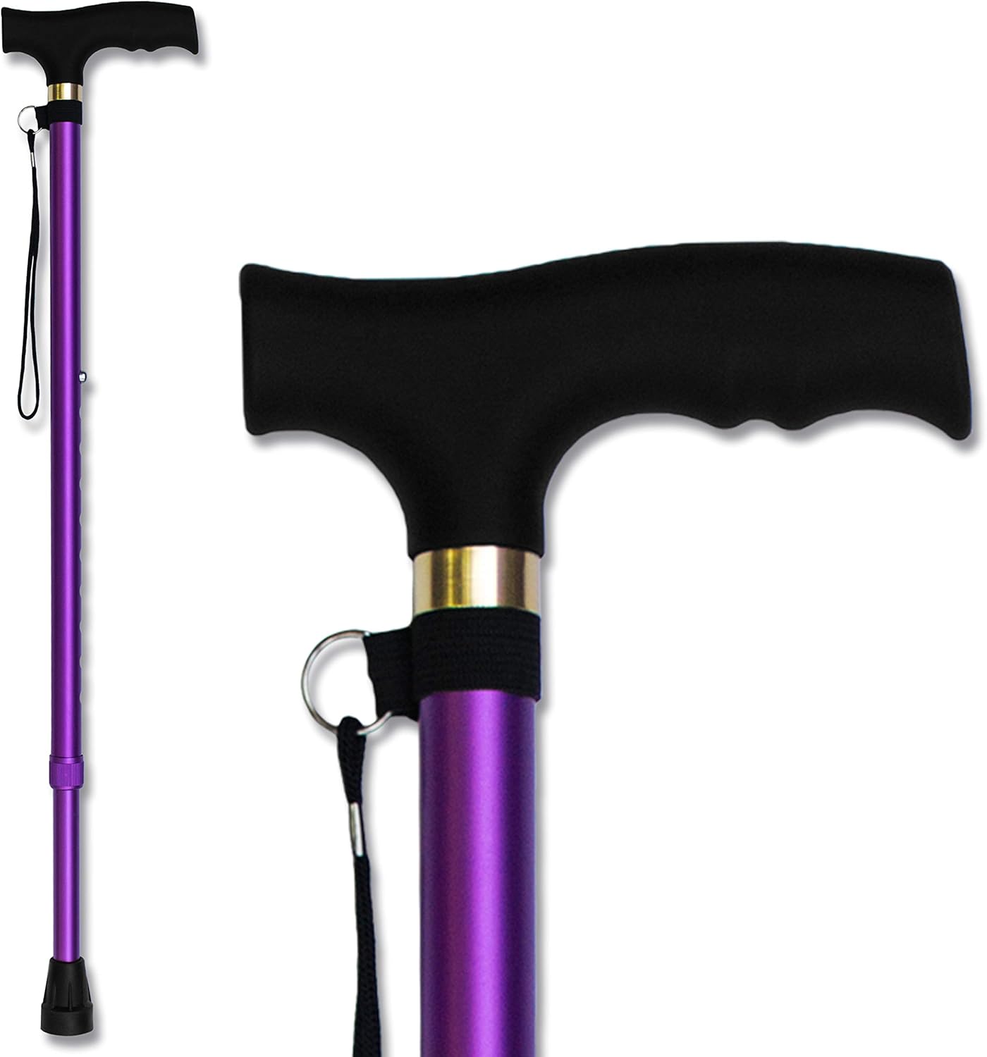 RMS Adjustable Walking Cane Aluminum Offset Handle with Wrist Strap and Rubber Tip

