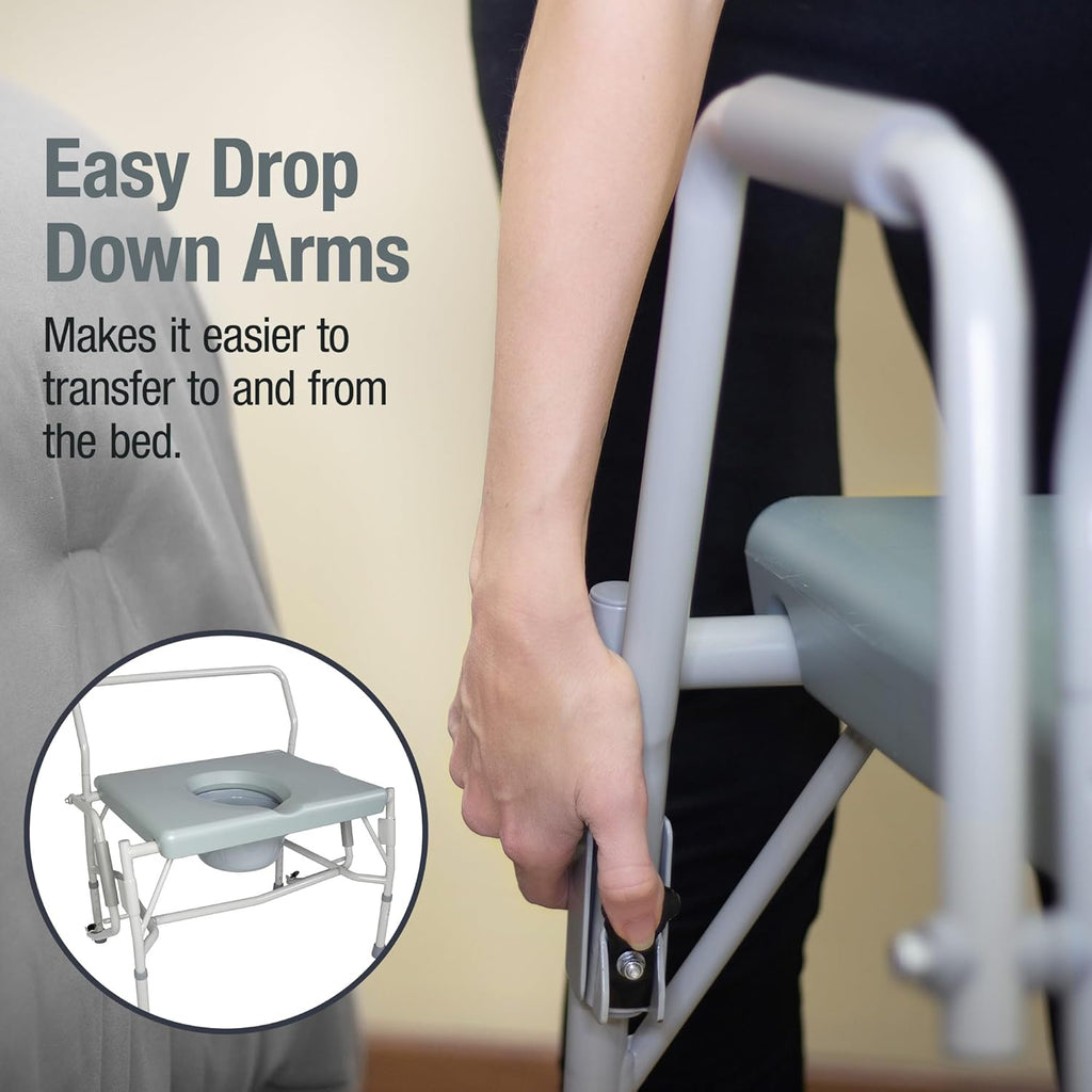 DMI Drop Arm Over-Toilet Toilet Chair with Extra-Wide Seat, 500 lb Capacity

