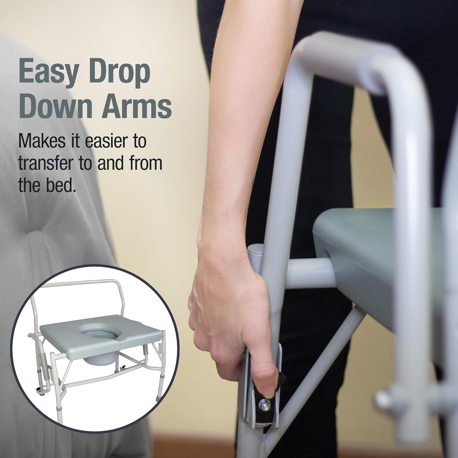 DMI Drop Arm Over-Toilet Toilet Chair with Extra-Wide Seat, 500 lb Capacity

