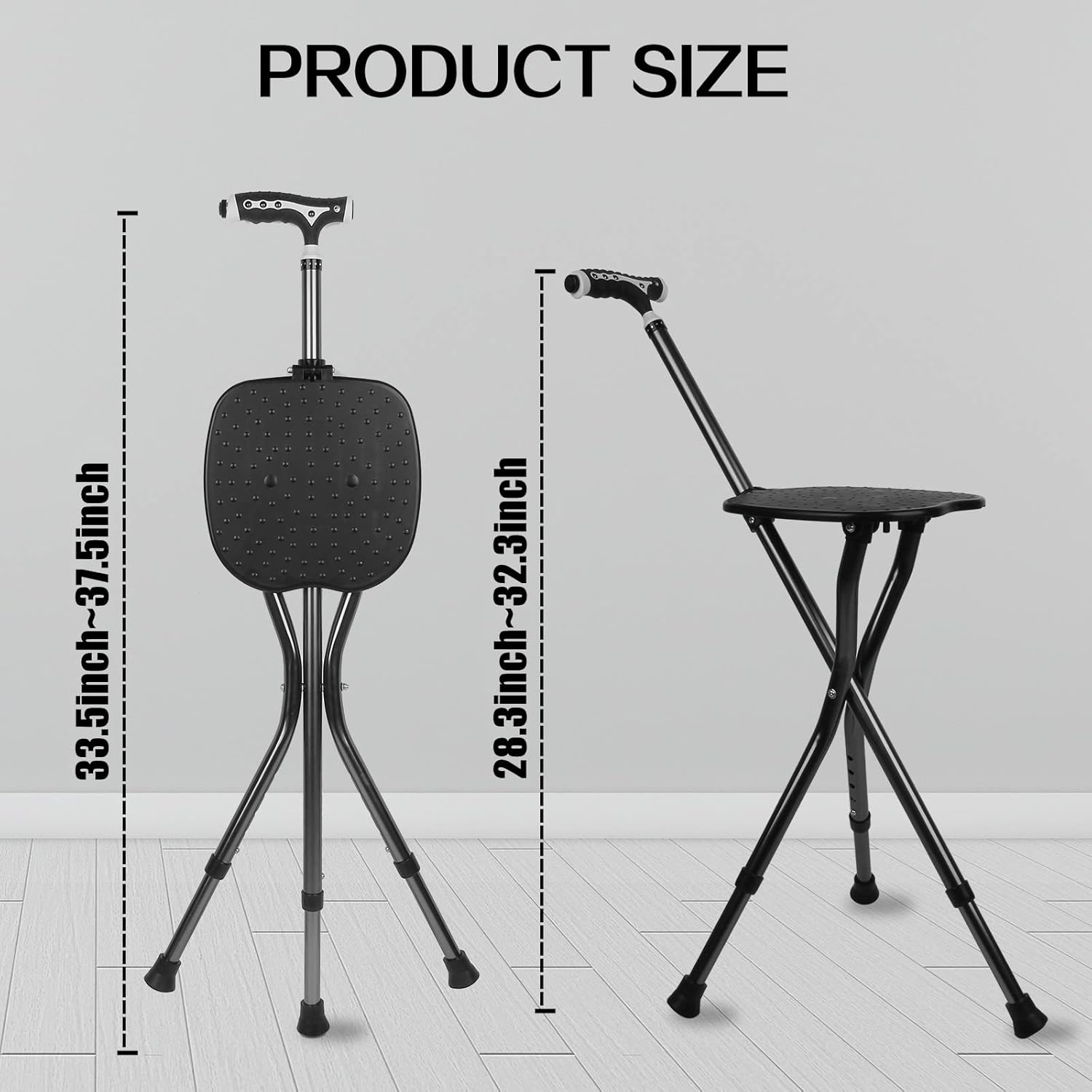 Yayayo Folding Cane with Seat 440 lb Capacity Height Adjustable Walking Stick

