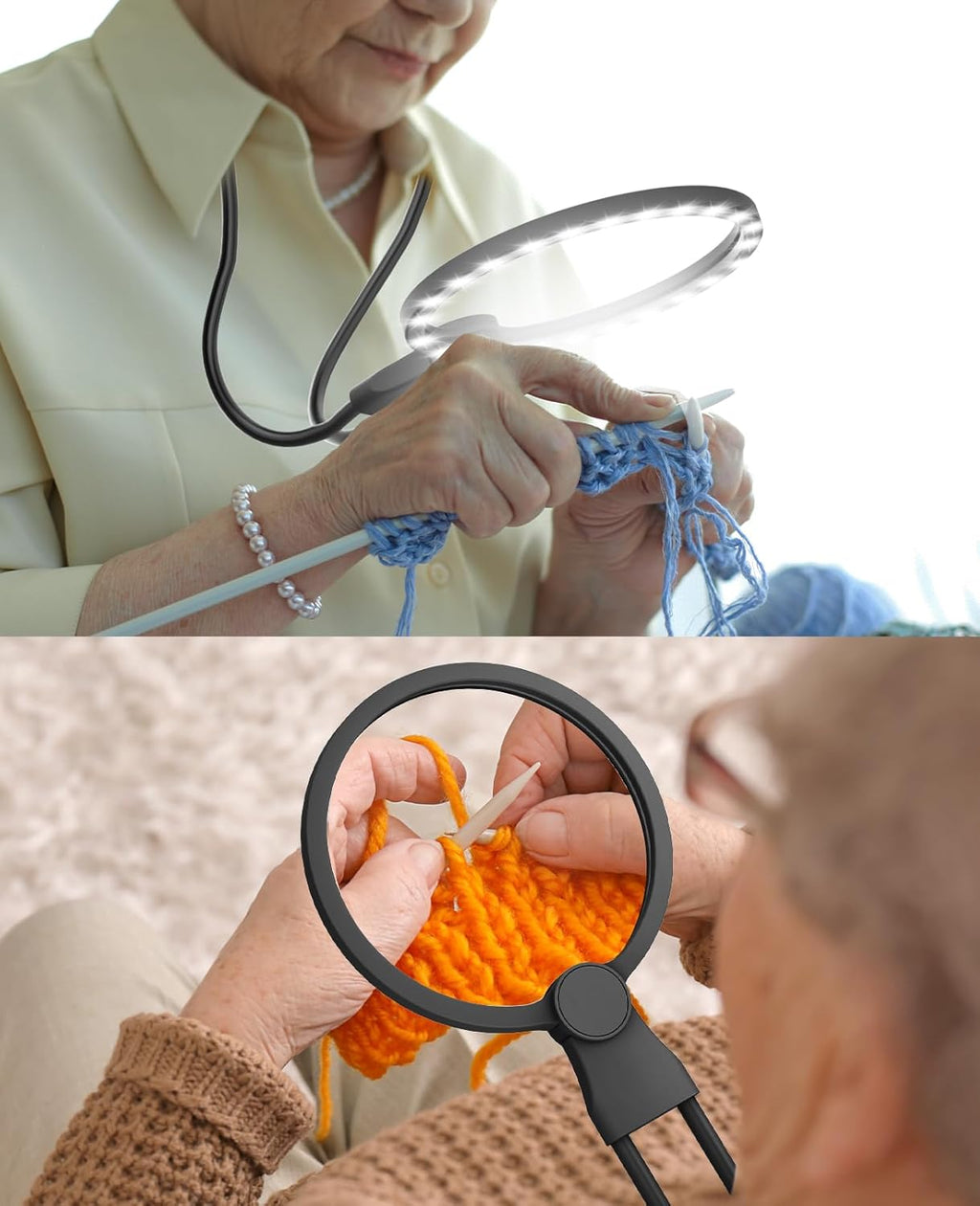 Hands-Free Neck Magnifying Glass with Light, 24 LED Rechargeable 5.12-In Lens


